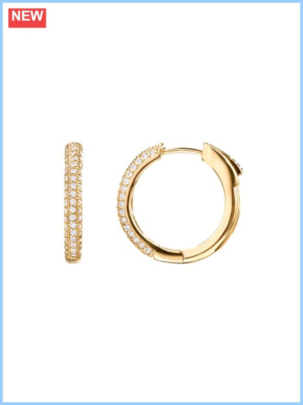 14K Gold Plated 925 Sterling Silver Posts Cubic Zirconia Hoop Earrings